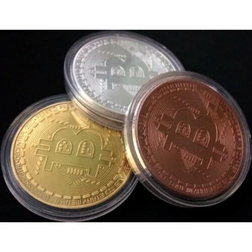 1pc 40mm Silver Gold Bitcoin Coin with Acrylic Case Bitcoin Virtual Coin Collection Coin Cryptocurrency Metal Commemorative Coin