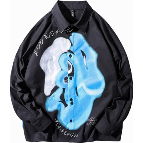 Harajuku Autumn New Mens Hip Hop Long Sleeve Printed Shirt