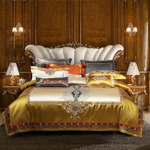 1400TC Silk Cotton Bedding Set King Queen Size Palace Embroidery Duvet Cover Flatsheet Thick Bedspread 4/6/10pcs