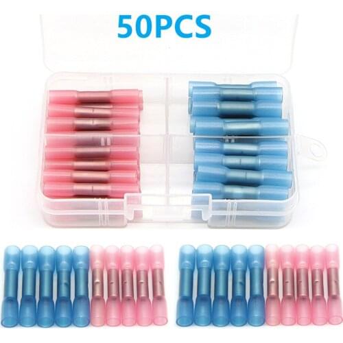 50Pcs Heat Shrink Butt Connectors Waterproof Seal Electrical Wire Cable Splices Terminals Crimping Terminal Kit 22-14AWG