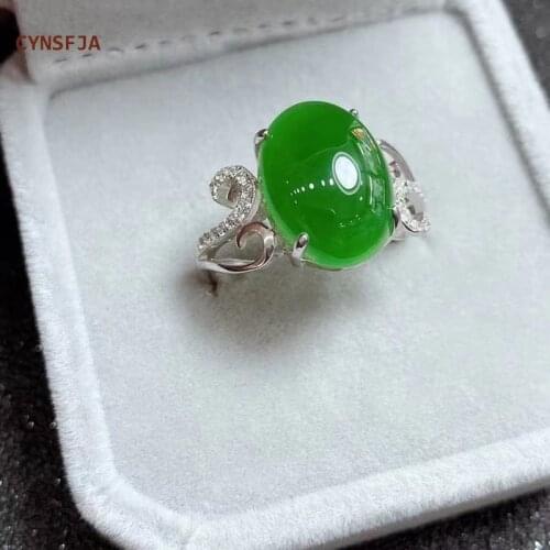 CYNSFJA New Real Rare Certified Natural Hetian Jasper Nephrite Rings 925 Silver Womens Lucky Amulets Green Jade Ring Best Gifts