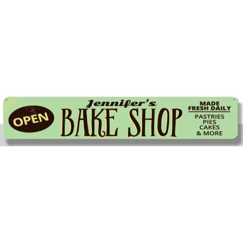 Bake Shop Open Sign, Personalized Bakery Store Name Metal Wall Decor - Aluminum