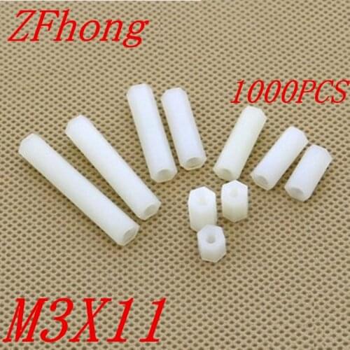 1000pcs m3*11 M3 x 11 plastic PC female female white hex nylon standoff spacer