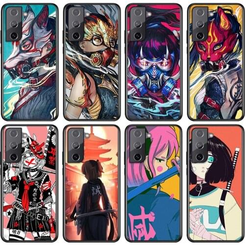 Anime girl samurai For Samsung Galaxy S21 S20 FE S10e S10 S9 S8 S7 S6 Ultra Plus Lite 5G Edge Black Soft Phone Case