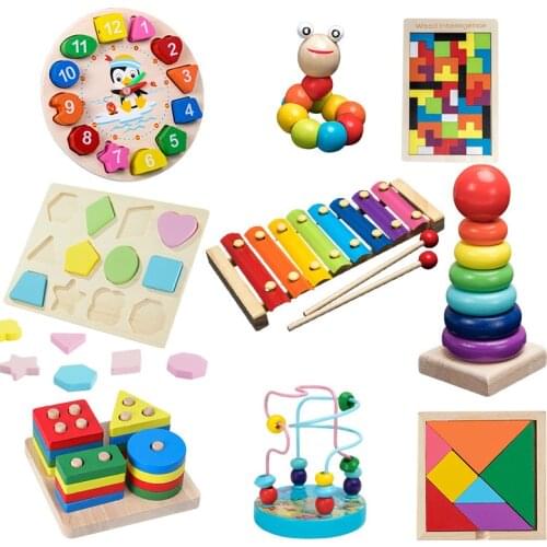 Montessori Educational Matching Toys For Children Early Learning Exercise Hands-on Ability Colorful Geometric Shapes Wooden Toys