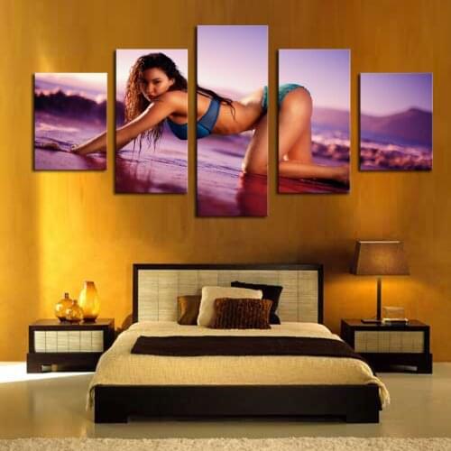 Luxry Fashion 5 Panel Unframed Art Pictures Sexy Bikini Beautiful Woman Large HD Modern Home Wall Decor Abstract Canvas Print Oi