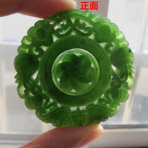 Certificate Drop Shipping Natural GreHETIAN Nephrite Jades Pendant Necklace Hollow-out Carved Flower Womens Jades Jewelry