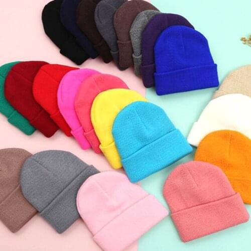 Family Matching Hats Newborn Toddle Kids Candy Color Hat Baby Boy Girl Winter Warm Knit Beanie Adult Womens Mens Casual Cap