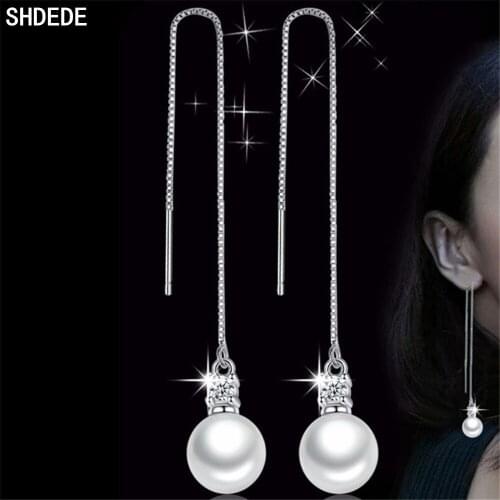 SHDEDE CZ Crystal Cubic Zirconia 925 Silver Long Chain Drop Earrings Jewelry For Women Gift Accessories -WH130