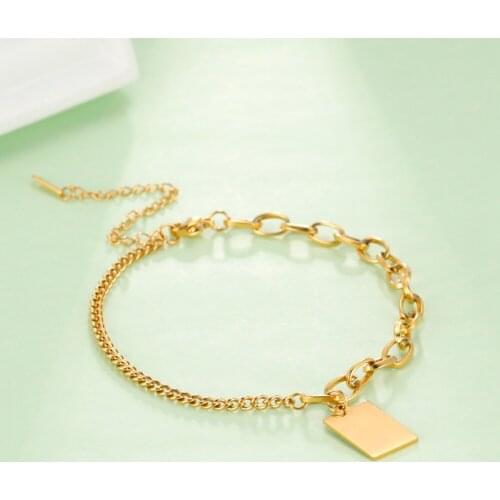 Skyrim Splice Geometric Chains Bracelets for Women Stainless Steel Gold Color Rectangle Charm Bracelet Jewelry Girls Friend Gift