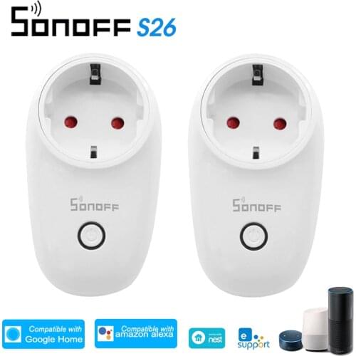 2Pcs Sonoff S26 WiFi Smart Socket EU-E/EU-F Wireless Plug Power Sockets Smart Home Switch Work With Alexa Google Assistant IFTTT