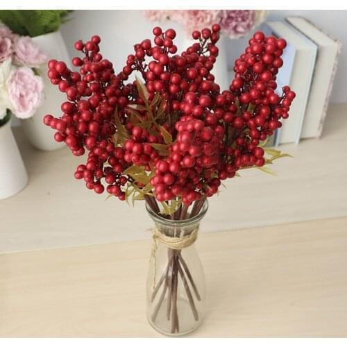Red Berry Pick Holly Branch Wreath Artificial Plants Tree Hanging Decoration Fake Flowers In Vase Home Decor Декор Дома