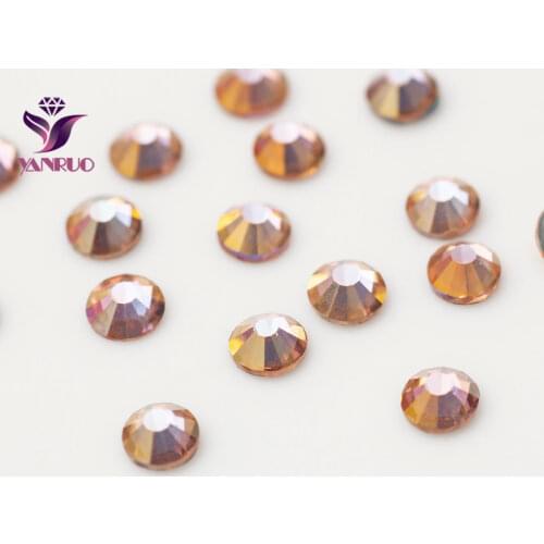 YANRUO Hot Fix Light Peach AB Strass Glass Rhinestones Transfers Heat Iron on Dress Crystal Hot-Fix