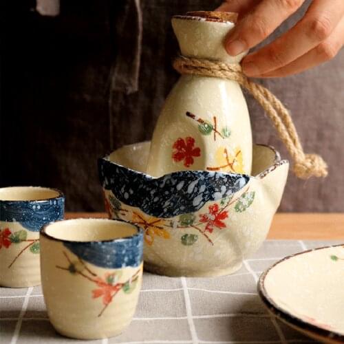 Japanese Ceramic Sake Wine Set Retro Small Sake Cup Shochu Wine Bottle Wine Glass Set Household Wine Dispenser Household Goods