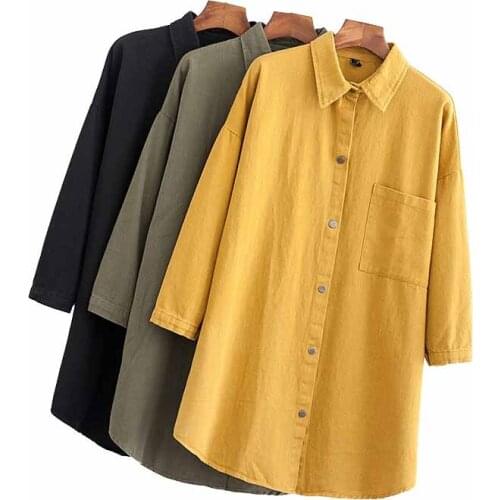 Large size 4XL Womens Shirt Tops 2019 Spring Summer Solid color Long sleeve Cotton Blouses Female Loose Harajuku Shirts Top G94