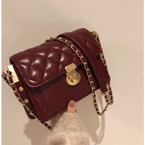 Womens bag 2021 new PU leather solid color handbags rhombus small square bag chain shoulder Messenger bag