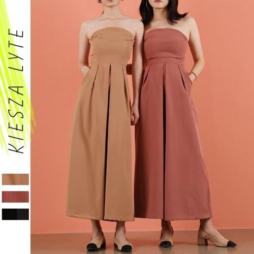 Women Off Shoulder Sexy Strapless Jumpsuit Casual Ladies Wide Leg Long Rompers Pockets Jumpsuits Beach Fashion Clothes