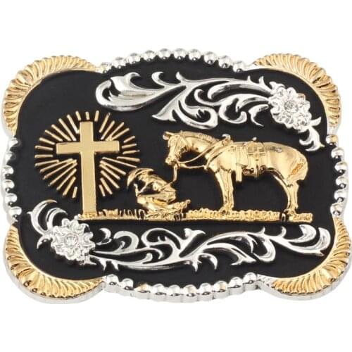 Golden Horse Cross Alloy Belt Buckle Cowboy for Men Decoration