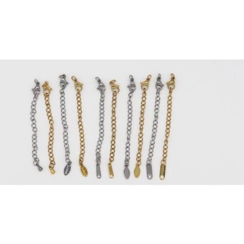 10pcs Stainless Steel 2 inch 18K Gold Extension Tail Chain Lobster Clasps Connector DIY Jewelry Making Finding Bracelet Necklace