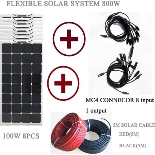100W 8PCS 800W SOLAR home system semi flexible solar panel 100w 8pcs Sub branch 8pcs connectors 5M solar cable