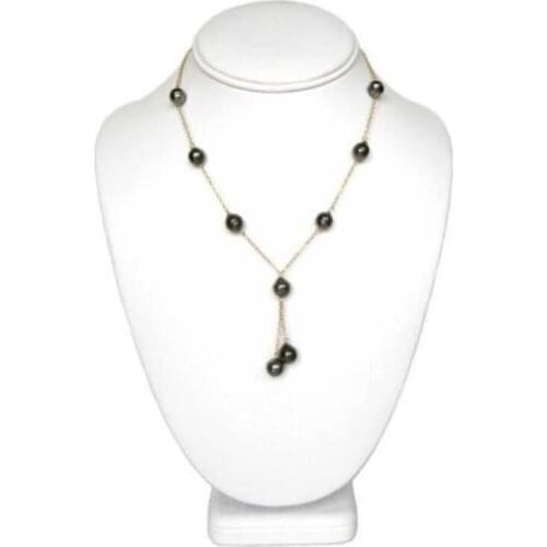 9-10mm freshwater Black Pearl 925silver Yellow Gold Necklace