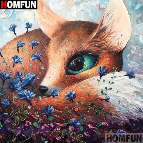 HOMFUN 5D DIY Full Diamond Embroidery "Fox animal flower" Diamond Painting Cross Stitch Rhinestone Home Decoration A30035