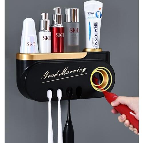 Automatic Toothpaste Squeezer Dispenser Makeup Storage Multi-hanging Toothbrush Holder Rack For Bathroom Accessories Set