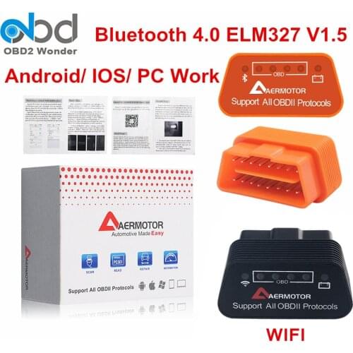 Aermotor ELM327 Bluetooth 4.0 Elm327 WIFI OBD2 V1.5 Auto Diagnostic Scanner ELM 327 Bluetooth 4 OBDII 1.5 For IOS Android PC
