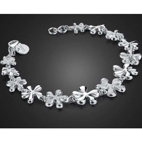 Beautiful Flowers Bracelets 100%925 Sterling Silver Woman Fashion Elegant Plum Flower Plant Bracelets Charm Jewelry Gift