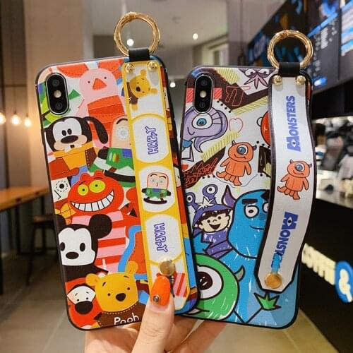 Cartoon Animal Wrist Strap Phone Case for iPhone 12 Pro Max Mini 11 6 6S 7 8 Plus X XR XS Max Phone Holder Soft Cover Funda
