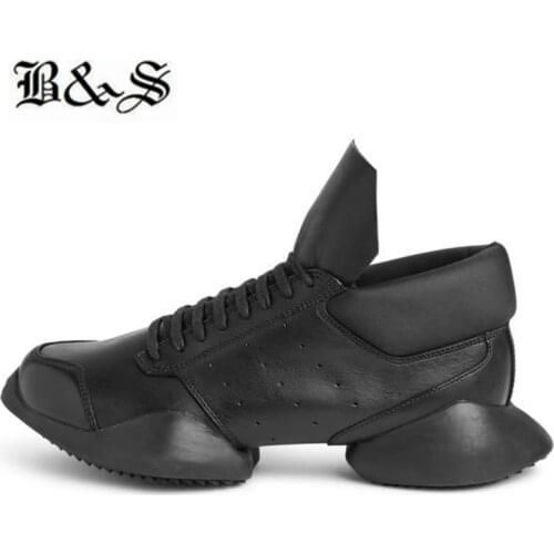 Black& Street Exclusive New Tide genuine Leather Punk Boots Causal Run Trainer genuine Leather Boot
