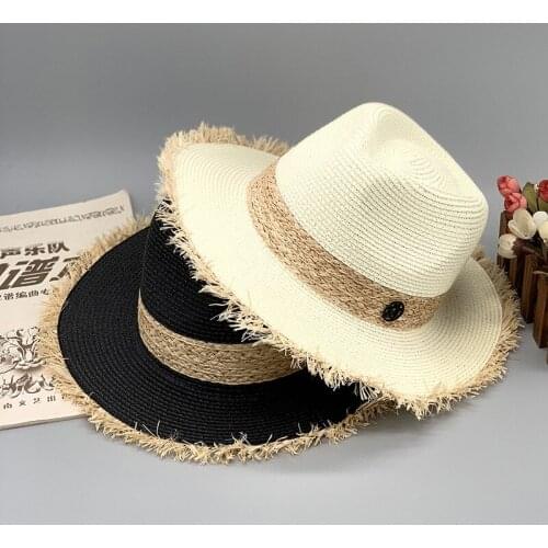 Women Sun Hat Raffia Straw Beach Hat Handmade Woven Jazz Hat Sun Block UV Protection Wide Brim Visor Hats Men Panama Hat Fedora