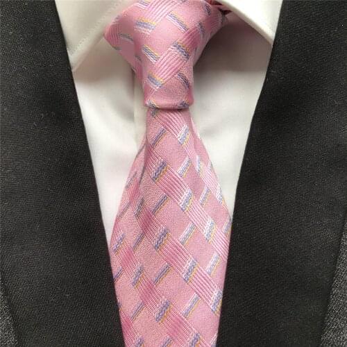 10 cm Width New Design Mens Ties Jacquard Woven Neck Tie Cravatas Pink Plaids Neckties for Men