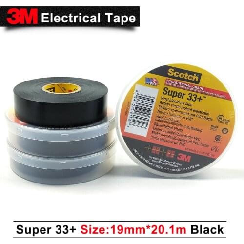 3m original scotch super 33+ electrical insulation tape pvc tape rubber black 33+ 3M single sided tape 19MM*20.1M 100 rolls/case