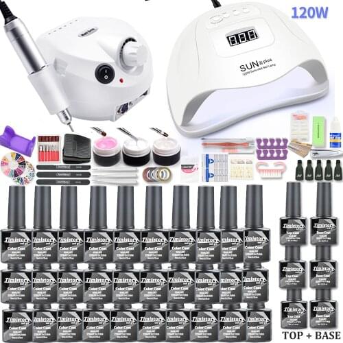 Manicure Set Acrylic Nail Kit With 120/54W Nail Lamp 35000RPM Nail drill Machine Gel Nail Polish Set All For Manicure