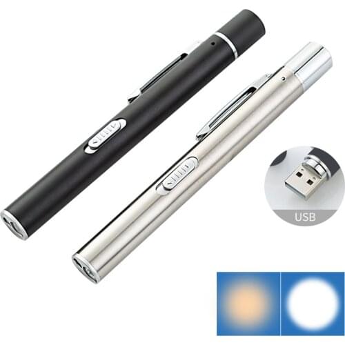 Pen Light USB Rechargeable Medical Flashlight LED Yellow Light White Light Source Pupil Pen Lamp Excellently
