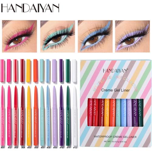 12 Colors/Box Matte Colored Eyeliner Gel Pencil Makeup White Eye Liner Set Pen Orange Color Waterproof Colorful Cosmetics Kit