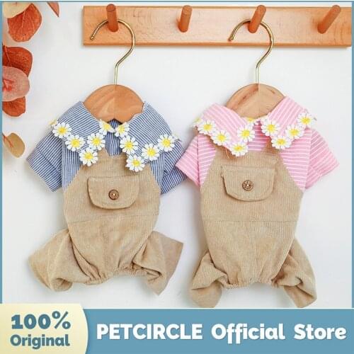 PETCIRCLE New Dog Puppy Clothes Daisy Tie Overalls Pet Cat Fit Small Dog Spring and Autumn Pet Cute Costume Dog Cloth Dog Coat