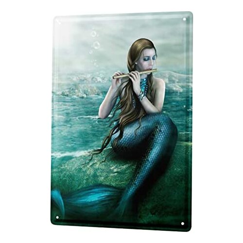 Tin Sign Decor Plaques 30 x 40 cm Fantasy Gothic Mermaid pan Flute Rock