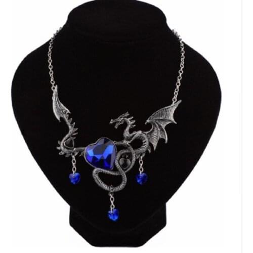 Dragon Necklace Women Men Austrian Crystal Heart Necklaces Pendant Personality Vintage Necklace Jewelry Accessory Halloween Gift