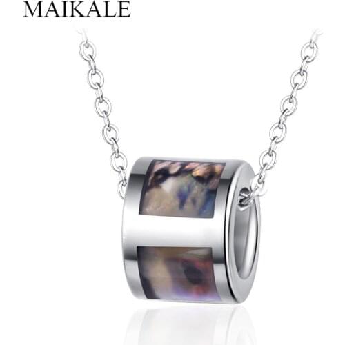 MAIKALE Round Natural Shell Pendant Necklace Silver Color Plated Copper Chain Necklaces Pendants for Women Wild Punk Jewelry