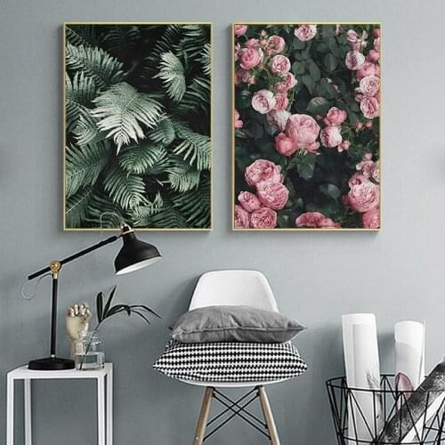 Green Leaf Rose Flower Canvas Nordic Poster Botanical Scandinavian Print Wall Art Painting Decoration Picture for Living Room
