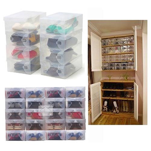 10 x Clear Plastic Shoe Storage Transparent Stackable Foldable Tidy Organizer Box