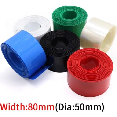 Dia 50mm PVC Heat Shrink Tube Width 80mm Lithium Battery Insulated Film Wrap Protection Case Pack Wire Cable Sleeve Colorful