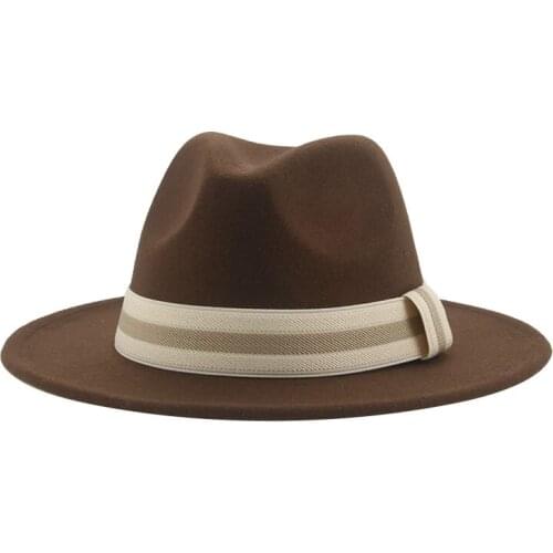 Women hats men formal dress wedding fedora hats solid belt green pink khaki camel wide brim church felted men women winter hat