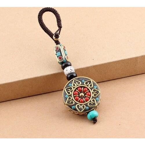 Tibetan Buddha Pendant Keychain Keyring Om Ohm Aum Buddhist Mantra Sign Yoga Charm Car Key Chain For Women Nepal Ethnic Jewelry
