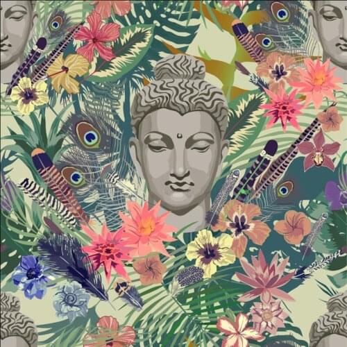 Spandex swimsuit fabric for dress Oriental Buddha elephant pattern custom printing fabric thin shirt sewing fabric