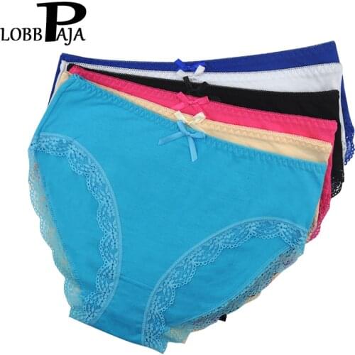 LOBBPAJA Lot 6 pcs Women Underwear Cotton High Waist Plus Size Sexy Panties Lace Mothers Briefs Ladies Knickers Intimates LA121