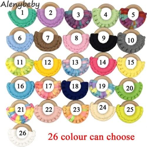 26pcs Wood Ring Teether Baby Teething 5cm(1.97'') Crochet Ring Toy Natural Maple Cotton Wooden Ring Charms Chunky Ring Teether