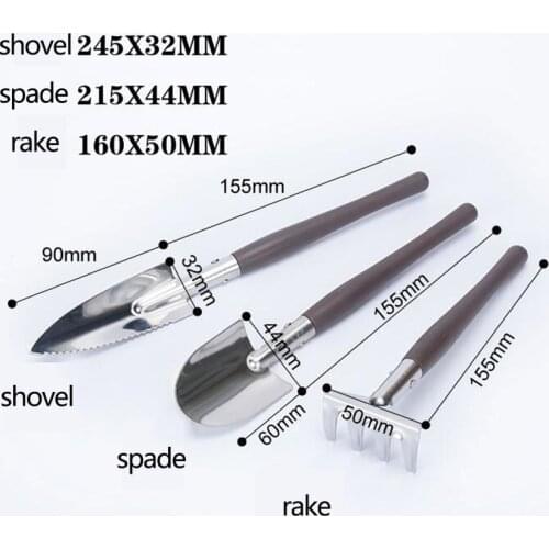 3pcs/set Mini Portable Gardening Tool Metal Head Shovel Rake Spade Garden Plant Wooden Handle Tool Set